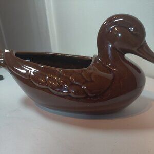 Frankoma Ceramic Duck Planter Vintage, in Brown Satin, marked 208A, 6" x 10" MCM